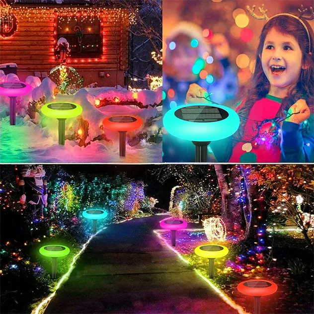زينة عيد الميلاد المنزلية مصباح خارجي متعدد الألوان بتقنية RGB لحديقة المناظر الطبيعية في الفناء مزهرية شمسية LED للحديقة