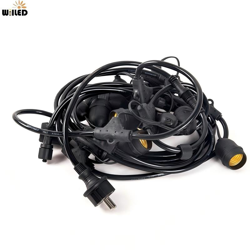 مصنع 10m 20 ضوء سلسلة معلق LED تجاري مقاوم للماء E27 ضوء ثقيل للخارج من PVC للحفلات DIY وحدائق العطلات S14 ضوء فستون IP65