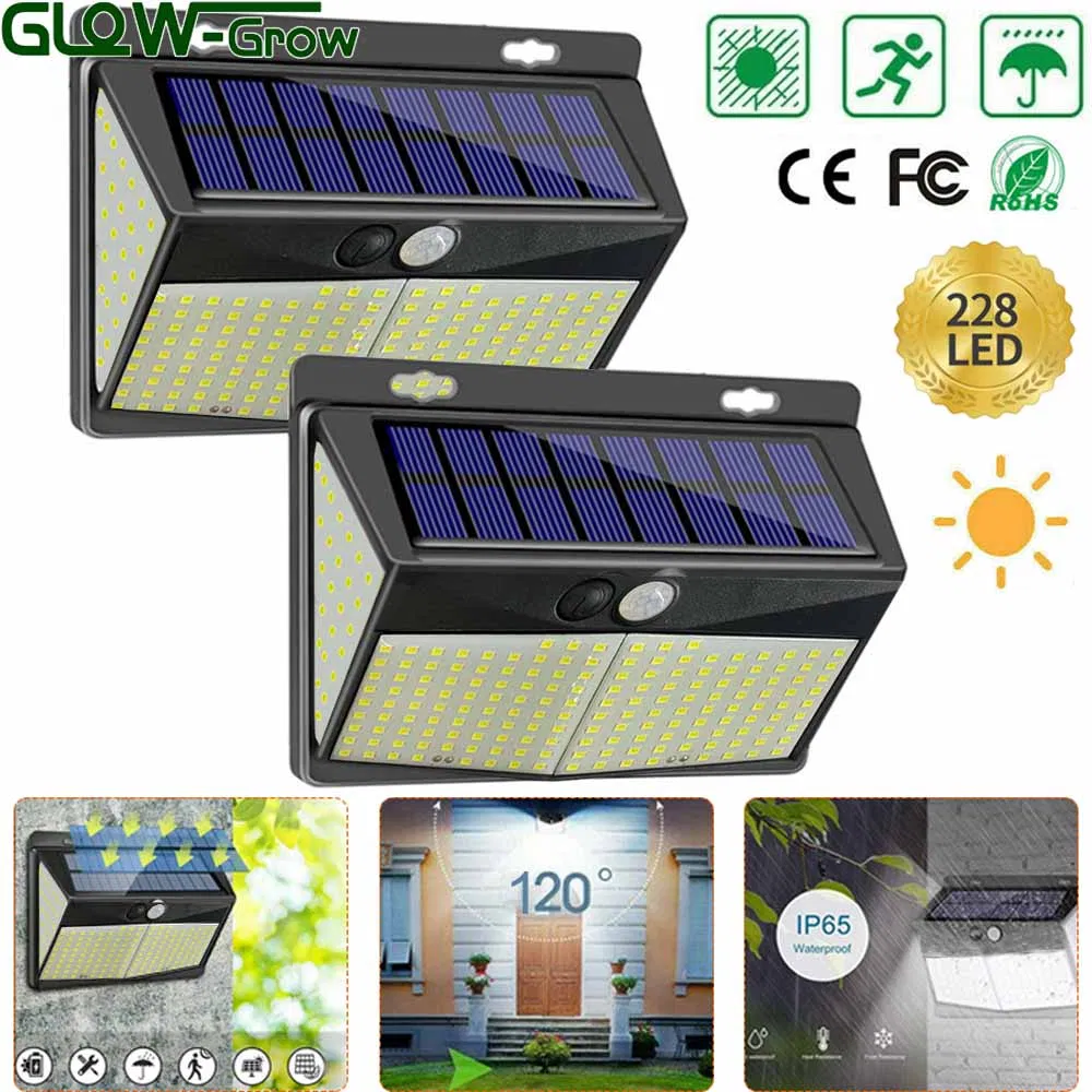 ضوء حائط LED يعمل بالطاقة الشمسية مقاوم للماء باللون الأبيض الدافئ للاستخدام في الحديقة 3000K IP65