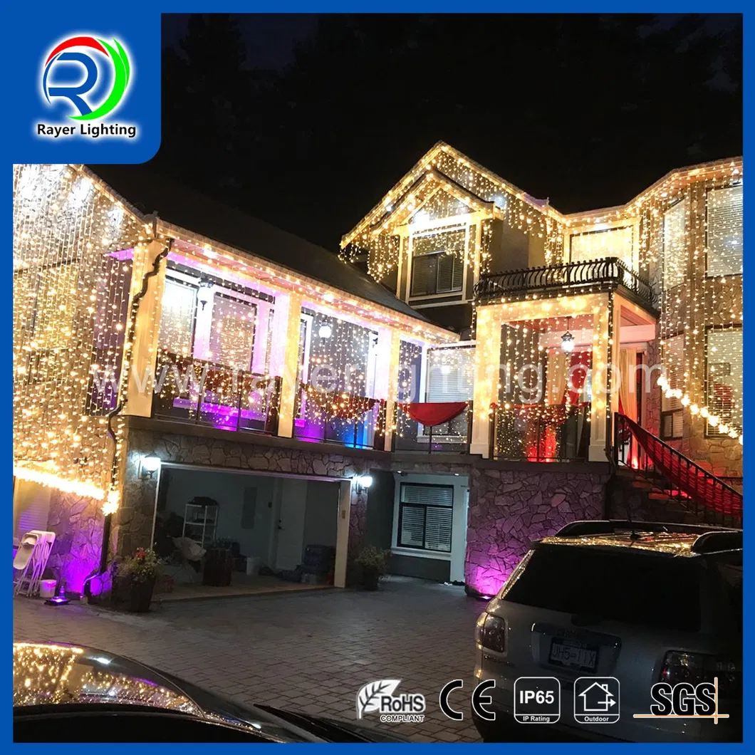 أضواء ستائر LED خضراء معتمدة تجارياً لعيد الميلاد لأغراض الحدائق