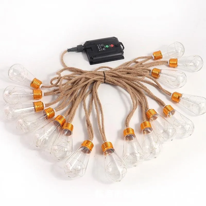 IP65 ضوء شريط LED من خيوط القنب الشمسية الملونة للخارج لتزيين الحدائق والحفلات، ضوء معلق عتيق