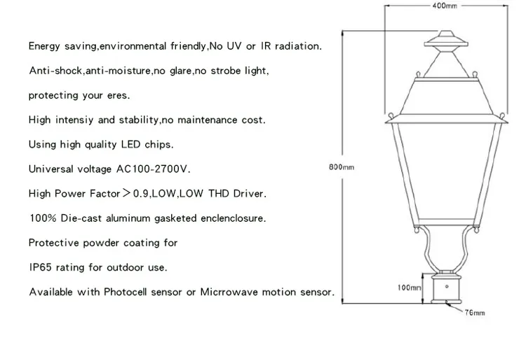 تصميم إضاءة حديقة LED خارجية IP66
