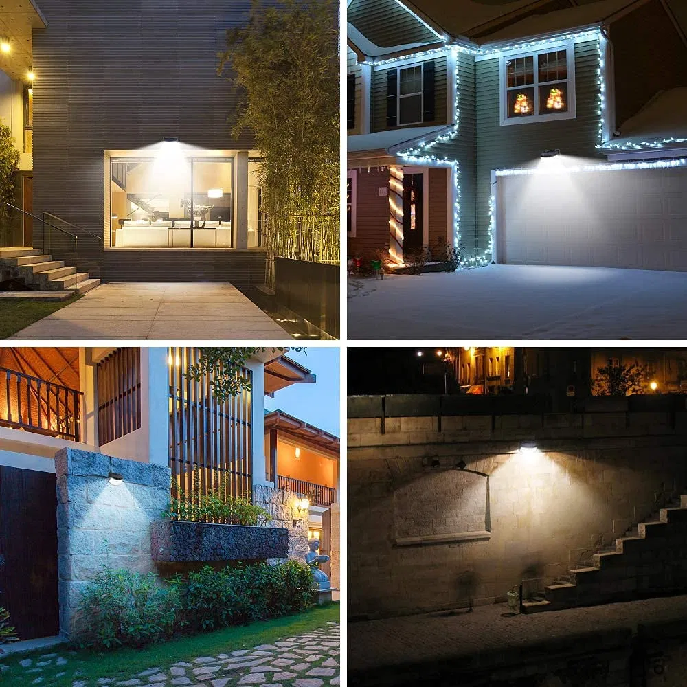 أضواء شمسية خارجية 120 LED مع عاكس الأضواء و 3 أوضاع الإضاءة، أضواء أمان بحساس حركة، IP65 مقاومة للماء تعمل بالطاقة الشمسية للحديقة والفناء والساحة