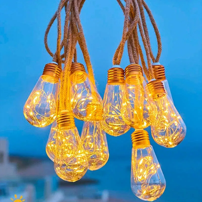 IP65 ضوء شريط LED من خيوط القنب الشمسية الملونة للخارج لتزيين الحدائق والحفلات، ضوء معلق عتيق