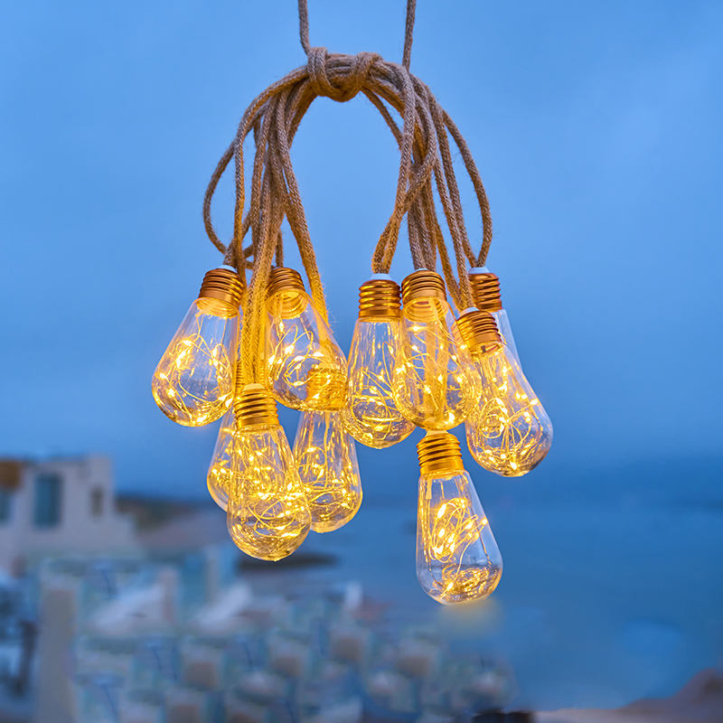 IP65 ضوء شريط LED من خيوط القنب الشمسية الملونة للخارج لتزيين الحدائق والحفلات، ضوء معلق عتيق