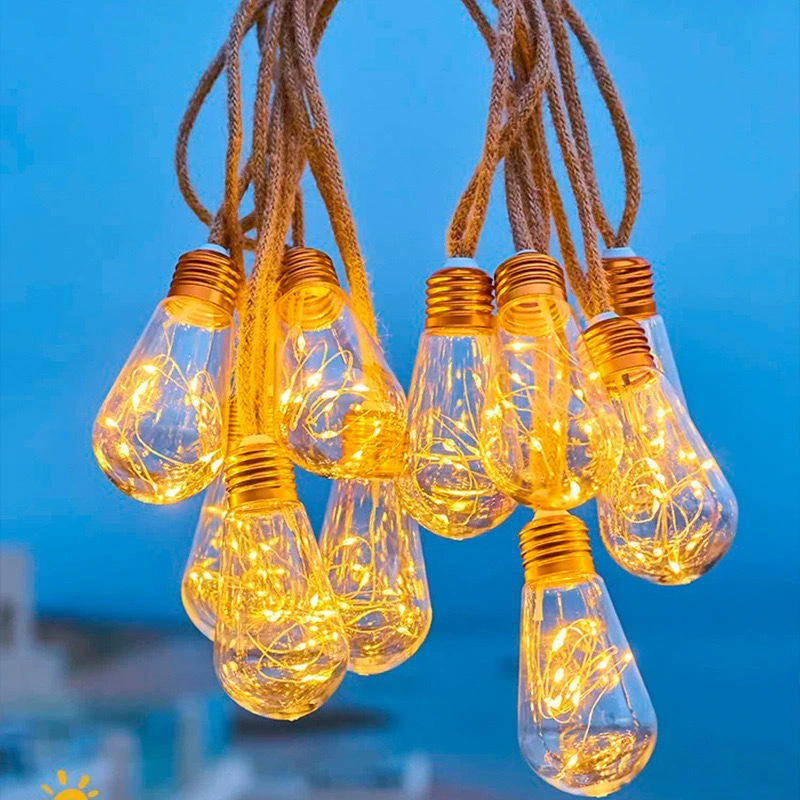 IP65 ضوء شريط LED من خيوط القنب الشمسية الملونة للخارج لتزيين الحدائق والحفلات، ضوء معلق عتيق
