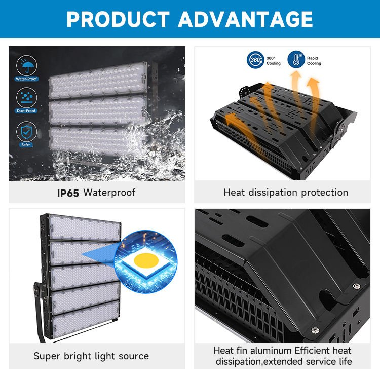 مصنع الصين IP65 تعديل الزاوية عمود عالي 100V 277V 200W 400W 600W 800W 1000W 1200W ضوء الفيضانات LED SMD في الملعب