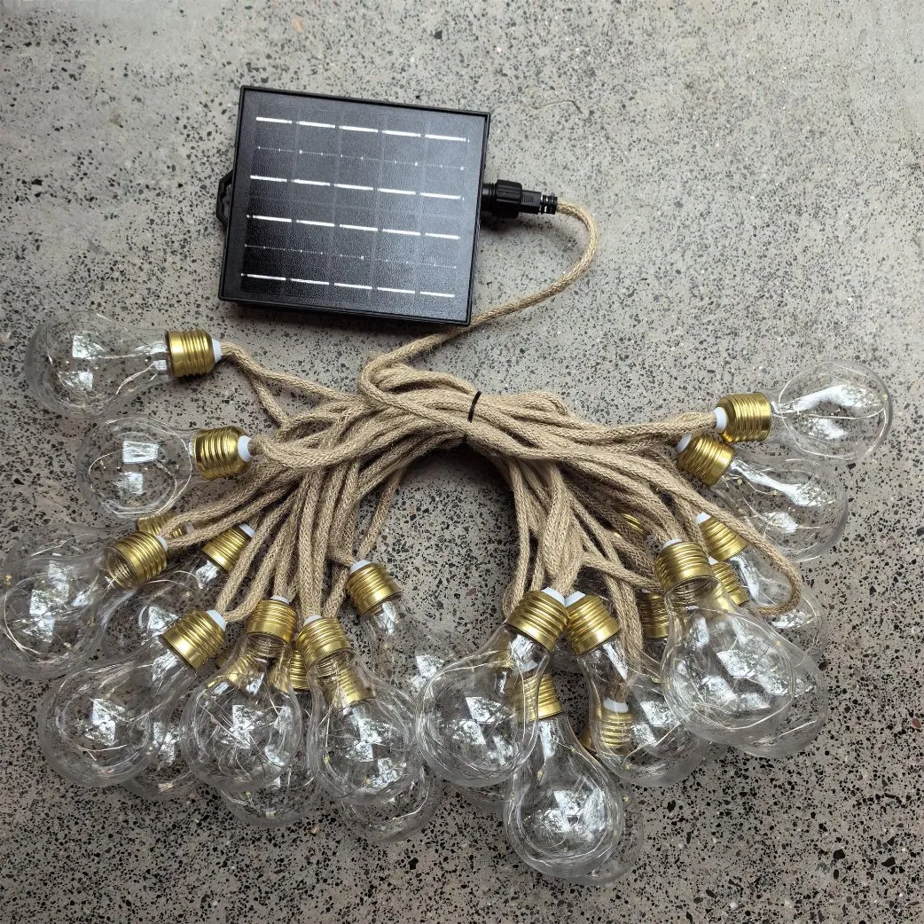 IP65 ضوء شريط LED من خيوط القنب الشمسية الملونة للخارج لتزيين الحدائق والحفلات، ضوء معلق عتيق