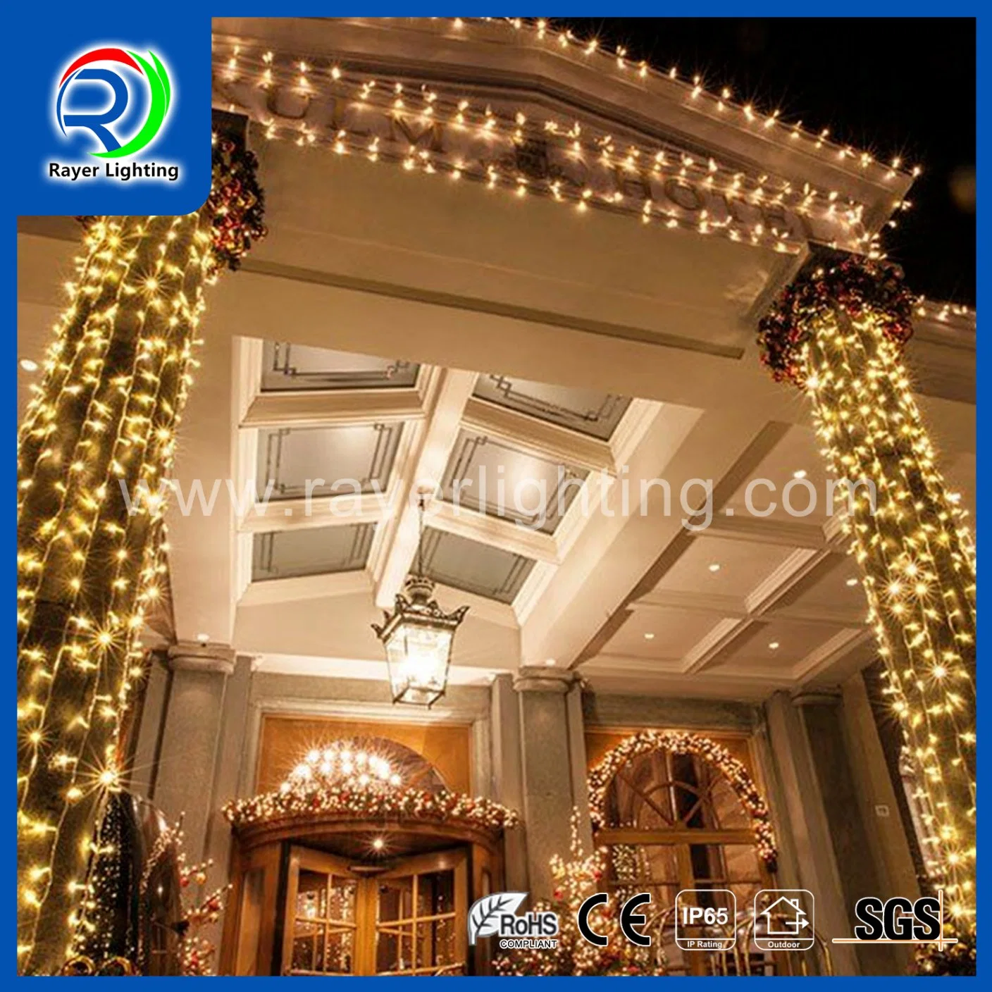 أضواء ستائر LED خضراء معتمدة تجارياً لعيد الميلاد لأغراض الحدائق