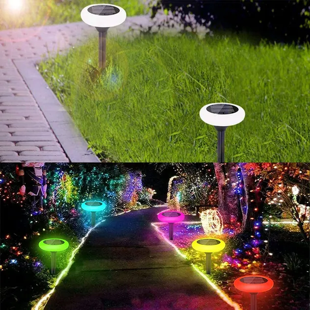 زينة عيد الميلاد المنزلية مصباح خارجي متعدد الألوان بتقنية RGB لحديقة المناظر الطبيعية في الفناء مزهرية شمسية LED للحديقة