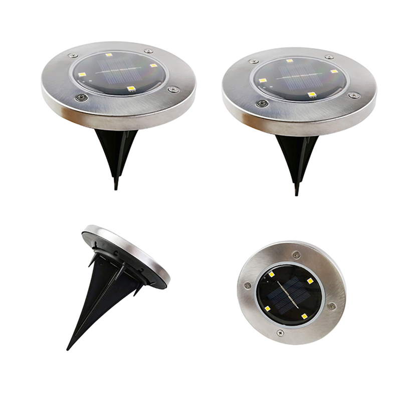 أضواء أرضية شمسية خارجية، 4 أضواء LED من الفولاذ المقاوم للصدأ تعمل بالطاقة الشمسية في الأرض للحديقة وممرات الفناء وإضاءة المناظر الطبيعية (2 عبوة)