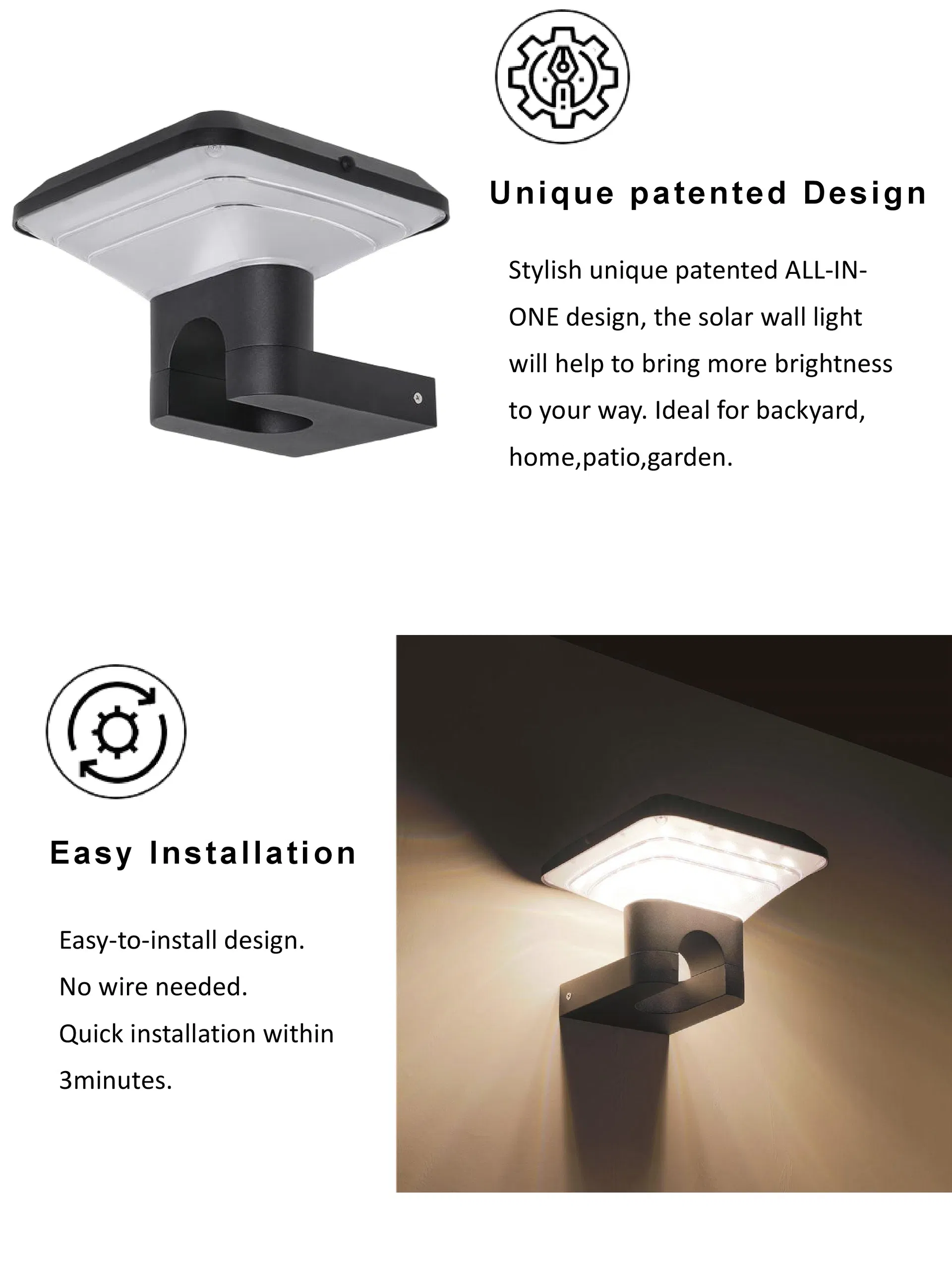 مصباح حائط شمسي LED من الألمنيوم بتصميم عصري للحديقة والشرفة والفيلا