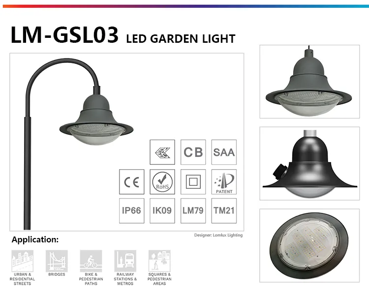مصباح حديقة LED مثبت على عمود من الألمنيوم مقاوم للماء للمنزل والحديقة