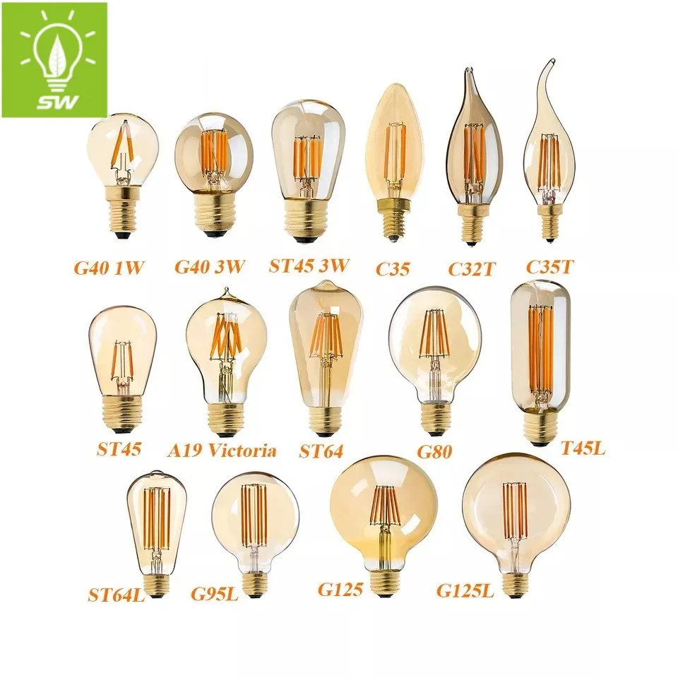حديقة خارجية 12V/24V مصباح LED خيوط ضوئية مصباح عتيق LED 2W 4W 6W 8W مصباح إيديسون LED كهرماني ضوء زخرفي مصباح عتيق E27 E14 B22 B15 مصباح خيوط LED