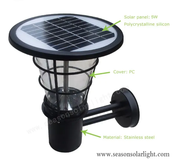 منتجات مصابيح شمسية حديقة عالية الطاقة في الهواء الطلق 5W مصباح حائط شمسي مع إضاءة LED