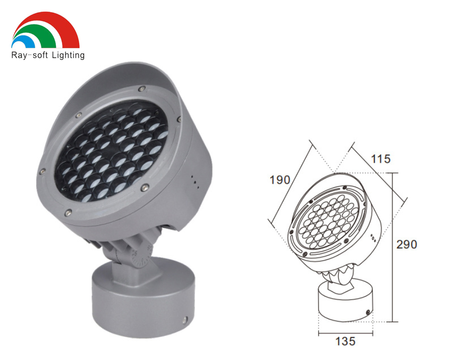 36W مصباح LED مضاد للتوهج IP65 مصباح سبوت لايت دائري مثبت في القاعدة الخارجية لغسل الجدران المعمارية