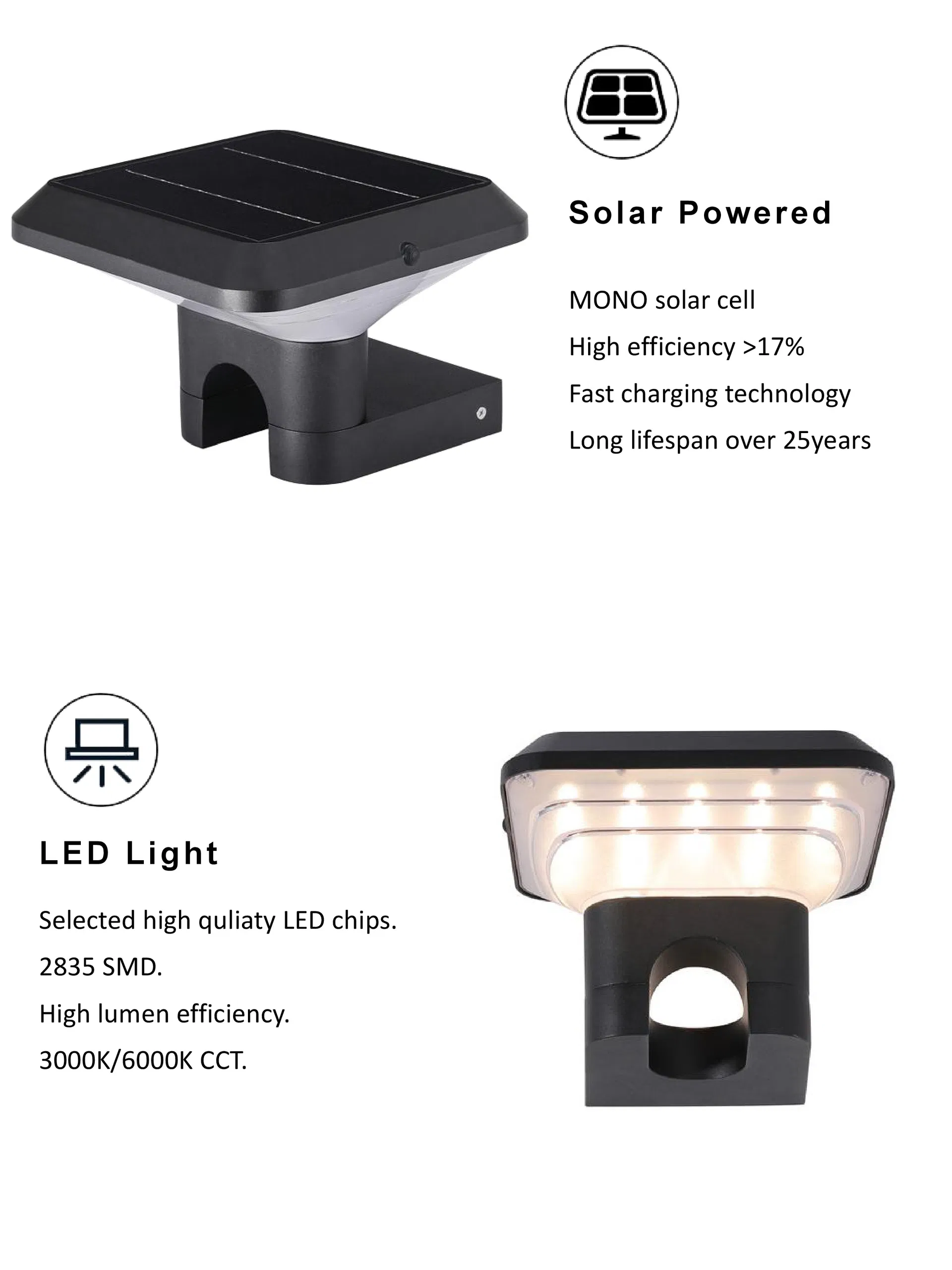 مصباح حائط شمسي LED من الألمنيوم بتصميم عصري للحديقة والشرفة والفيلا