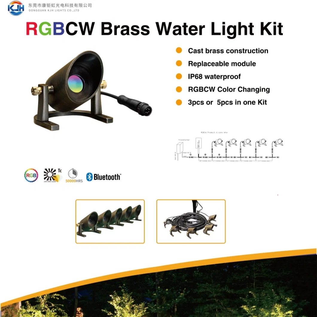 8-16V ضوء LED RGB تحت الماء من النحاس الصلب IP68 تحكم ذكي منخفض الجهد 5PCS إضاءة حديقة البركة