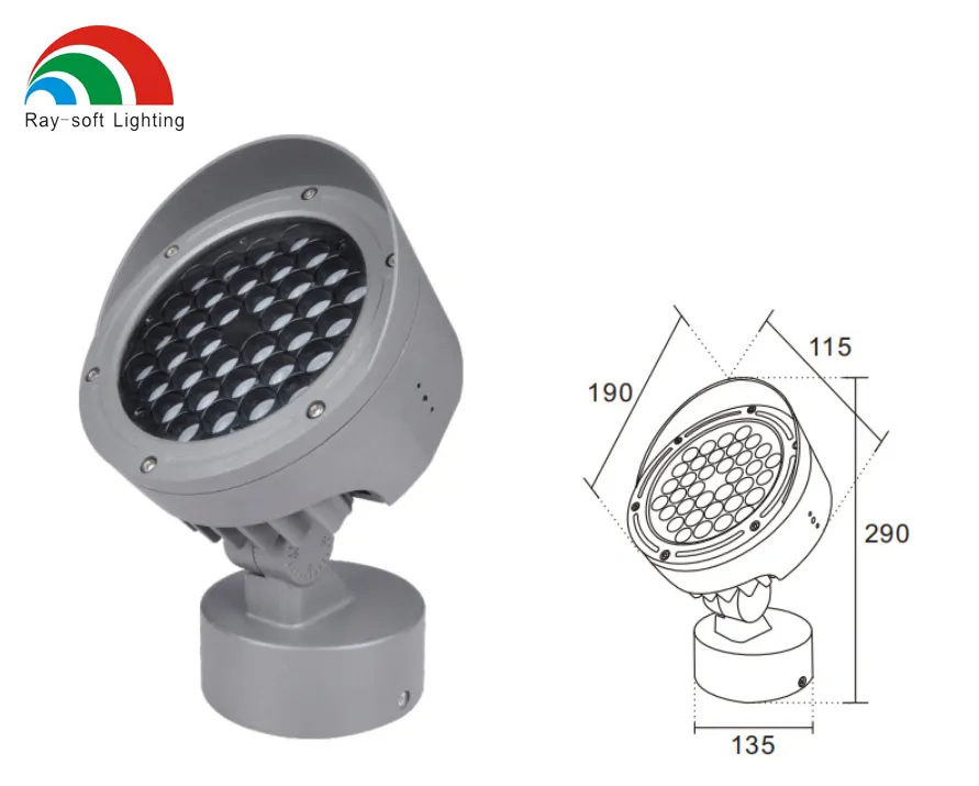 36W مصباح LED مضاد للتوهج IP65 كشاف دائري مثبت على قاعدة خارجية لإضاءة الجدران المعمارية