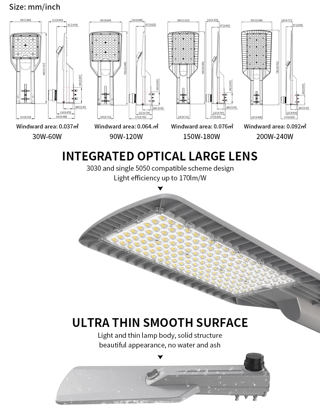 180W مصباح حديقة تجاري خارجي متكامل LED لمواقف السيارات وإضاءة الشوارع