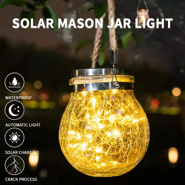 زجاجة مضادة للماء مزودة بأضواء خرافية محمولة للحديقة في الهواء الطلق، ضوء LED زخرفي يعمل بالطاقة الشمسية، مصباح معلق من زجاج مكسور