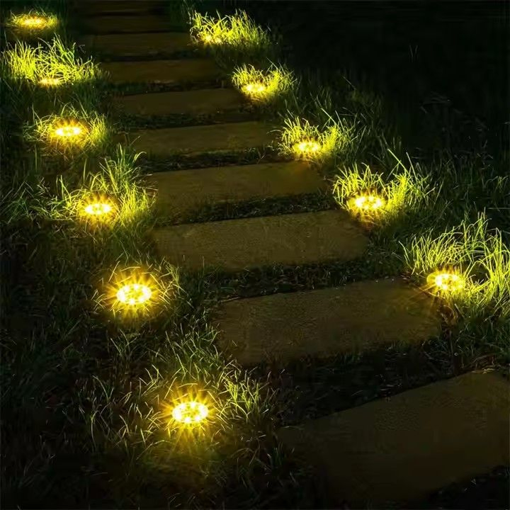 مصباح أرضي شمسي مزخرف للحديقة مضاء لأرضية الفناء أقراص LED