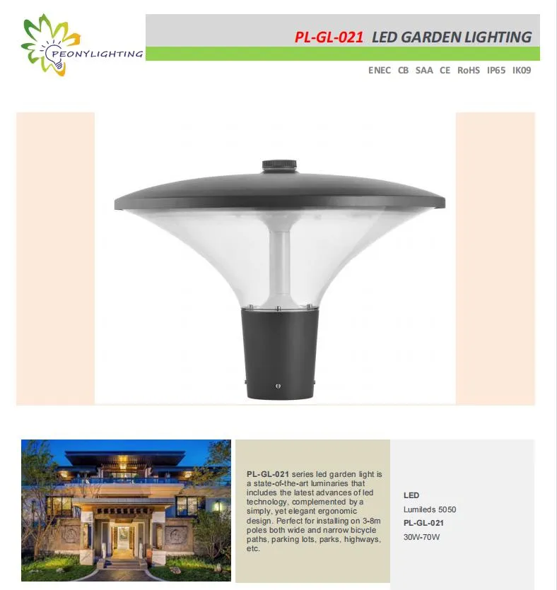 مصباح خارجي LED من الألمنيوم المصبوب P65 مقاوم للماء 30W 40W 60W 90W إضاءة حديقة مثبت على عمود للفناء