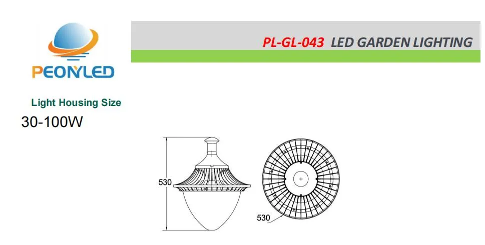 أضواء حديقة خارجية عالية السطوع مصنوعة من الألمنيوم مع عمود مثبت للتعليق 110lm/W 60W 100W