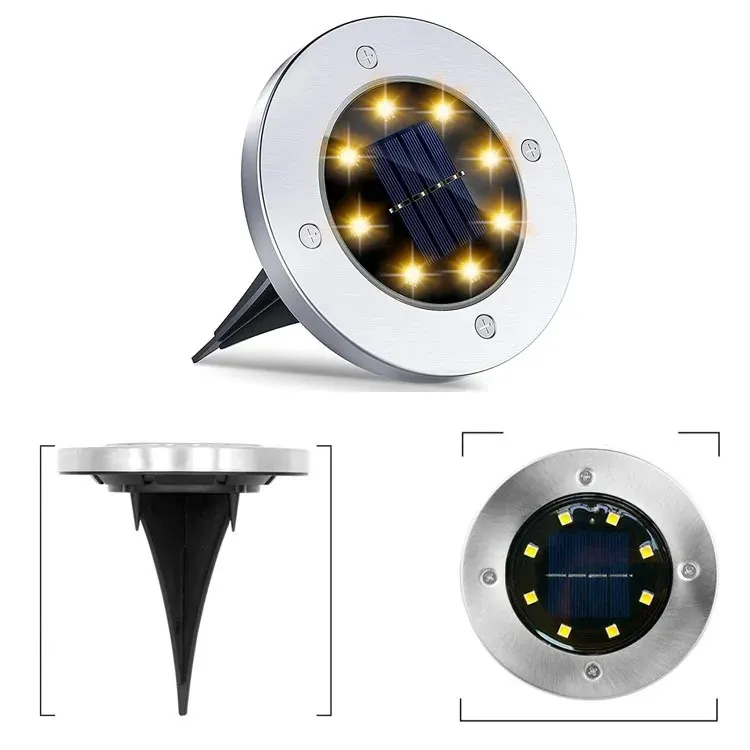 8LED أضواء أرضية تعمل بالطاقة الشمسية LED ضوء تحت الأرض خارجي ساطع مقاوم للماء حديقة ممر عشب ضوء من الفولاذ المقاوم للصدأ