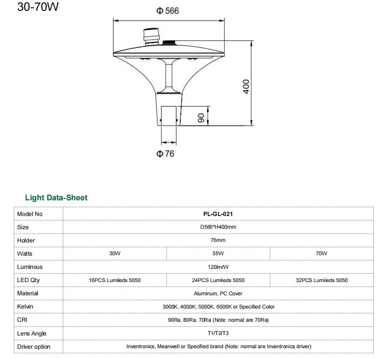 مصباح خارجي LED من الألمنيوم المصبوب P65 مقاوم للماء 30W 40W 60W 90W إضاءة حديقة مثبت على عمود للفناء