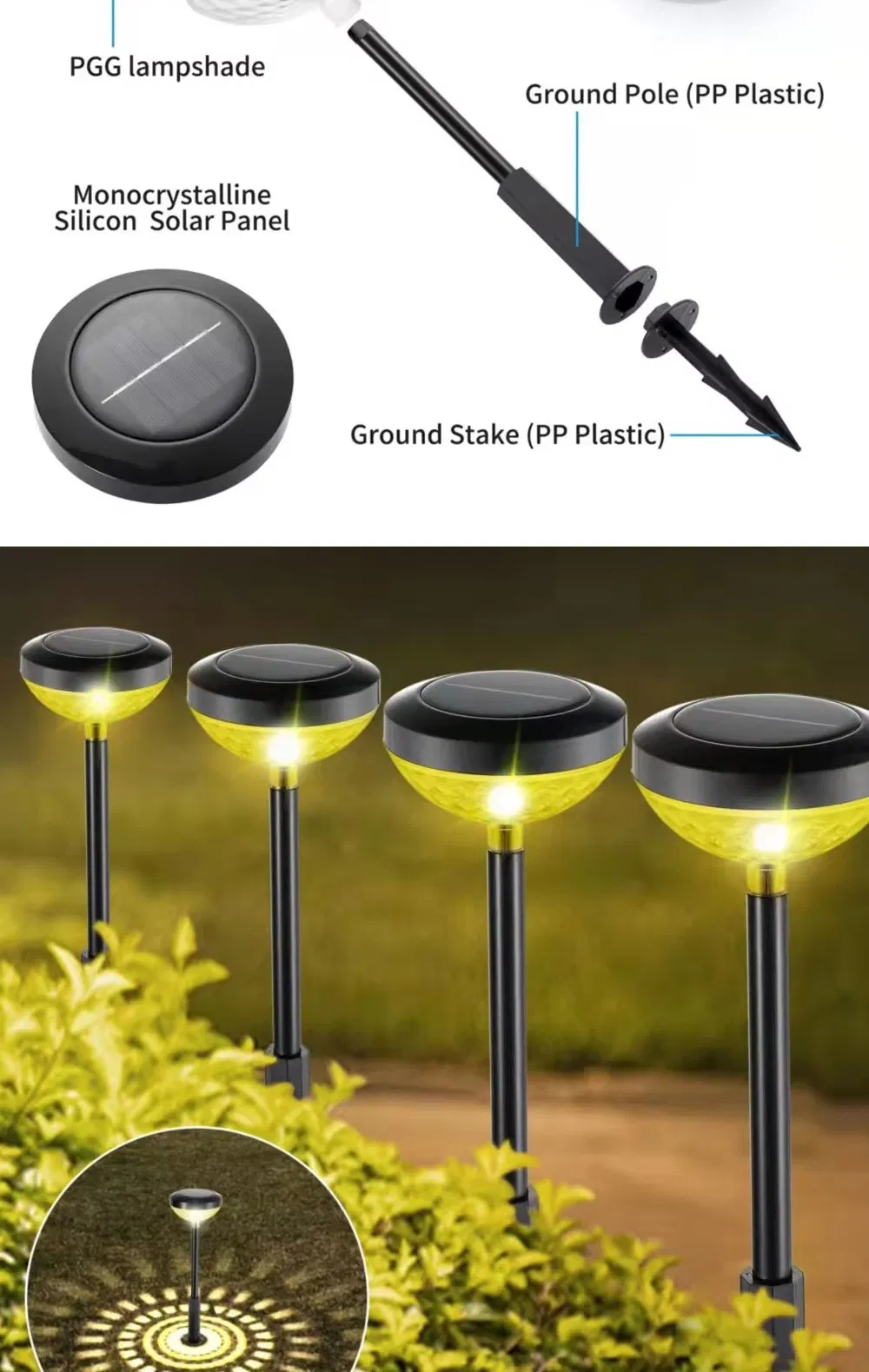 نمط جديد RGB IP65 ضوء حديقة خارجي LED شمسي مقاوم للماء للإضاءة المناظر الطبيعية والأرض