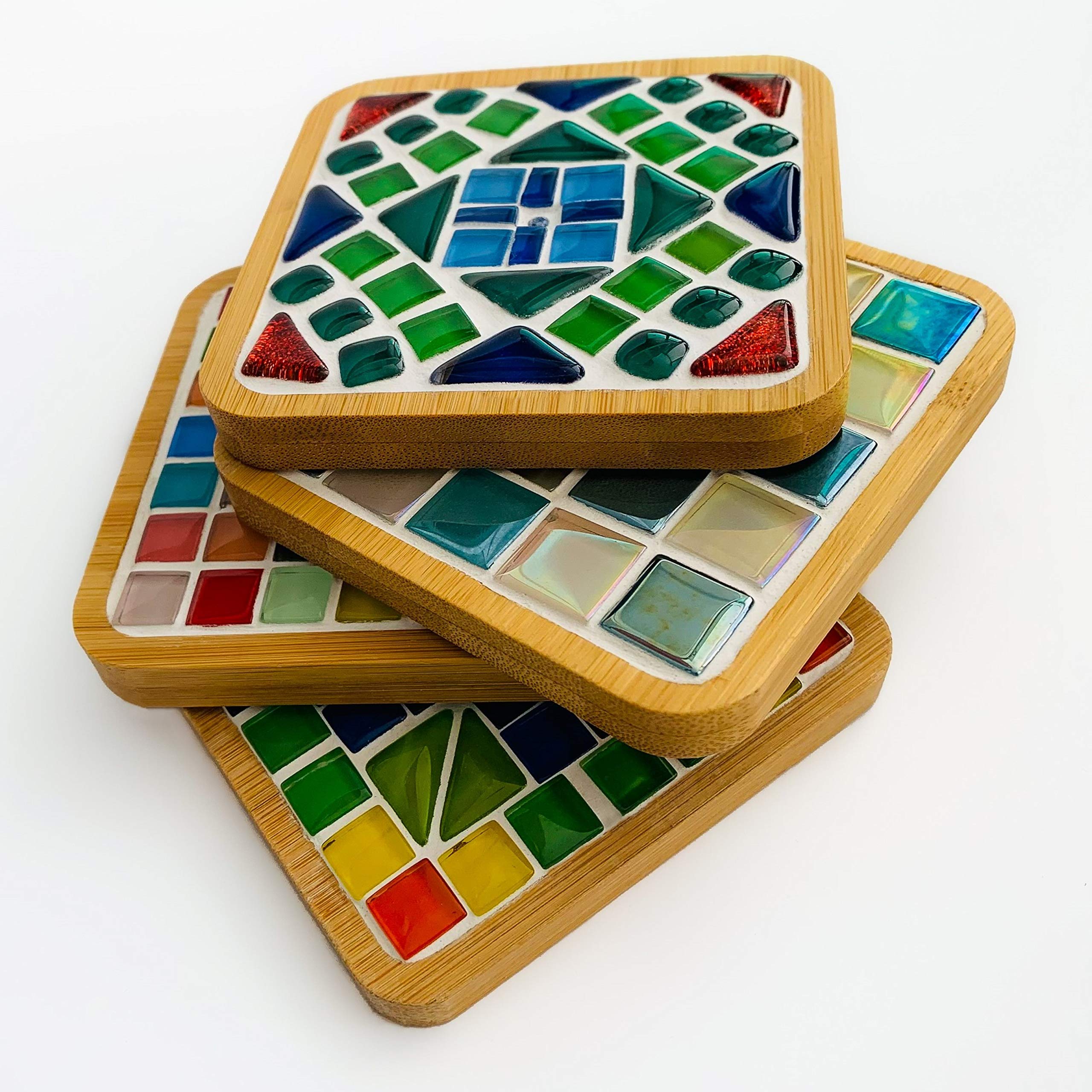 Glass Mosaic Tiles Mixed Colors Mosaic Glass Pieces DIY Crafts Mosaic Kit with Wooden Coaster for Cheap Price