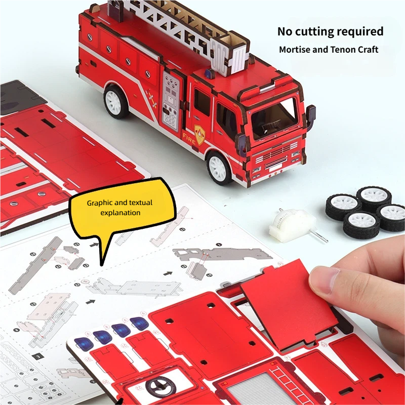 3D Stereoscopic Wooden Engineering Vehicle DIY Assembly Kit Kids Science Craft Model Ornament Educational Toy Gift Box