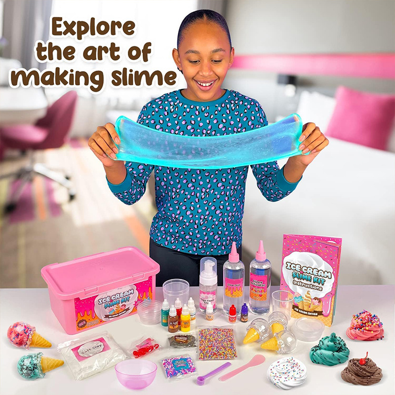 DIY Slime Craft and Stress-relieving Science Experiment Set Ice Cream Slime Kit-Educational Fluffy Slime Kit for Kids
