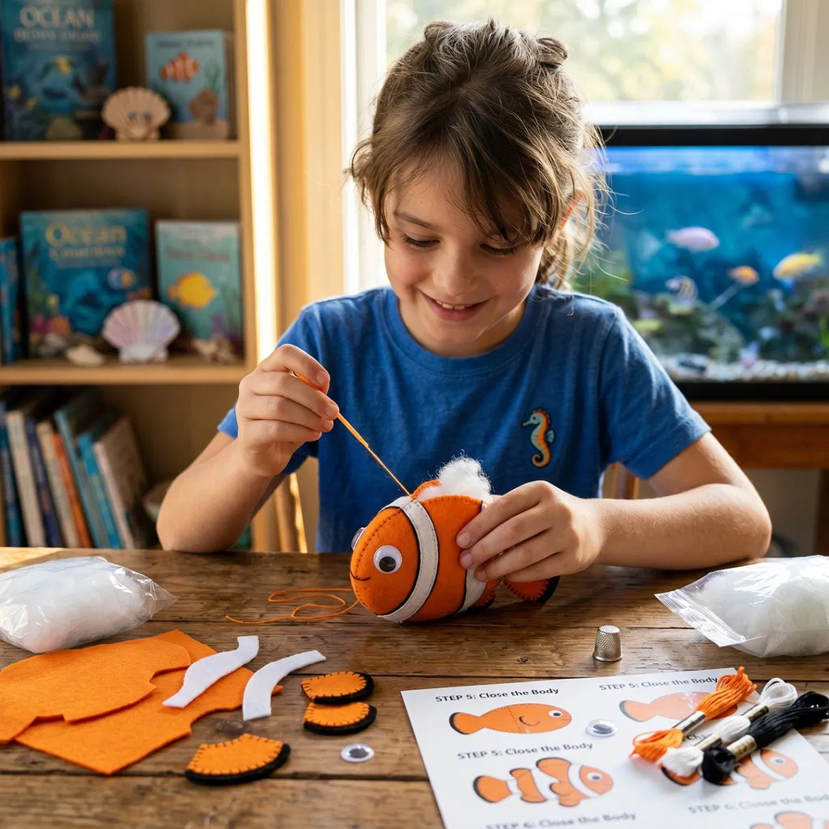 Mini Portable Travel Clownfish Sewing Kit DIY Educational Craft for Kids