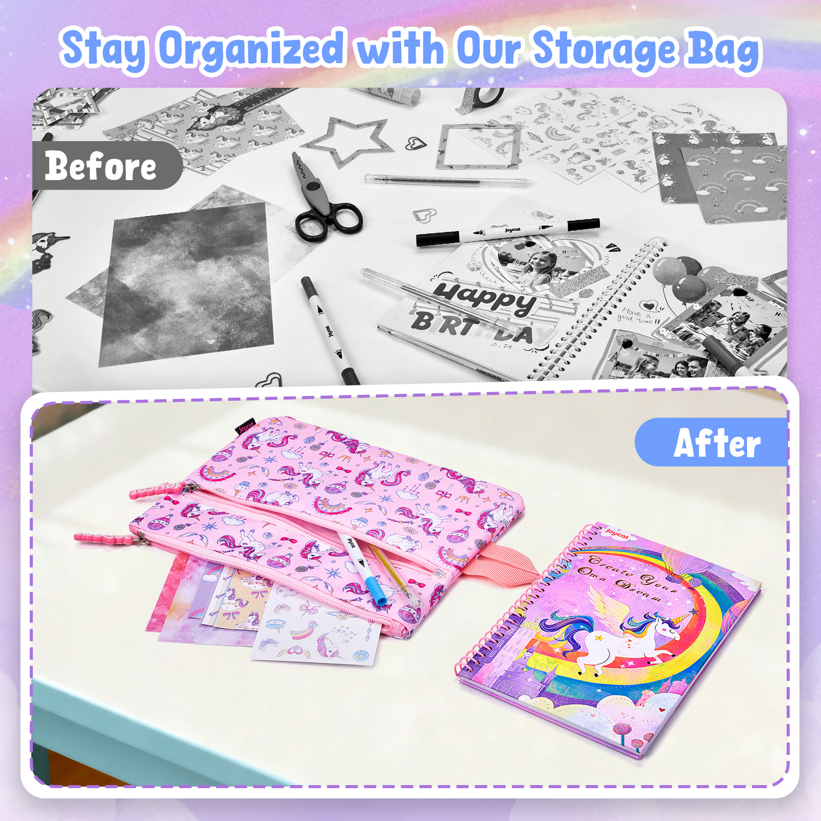 Joycat Toys 2027 New DIY Stationery Set for Kids Pink Cardboard Journal Scrapbook with Gift Box Stickers Art Paper for Children