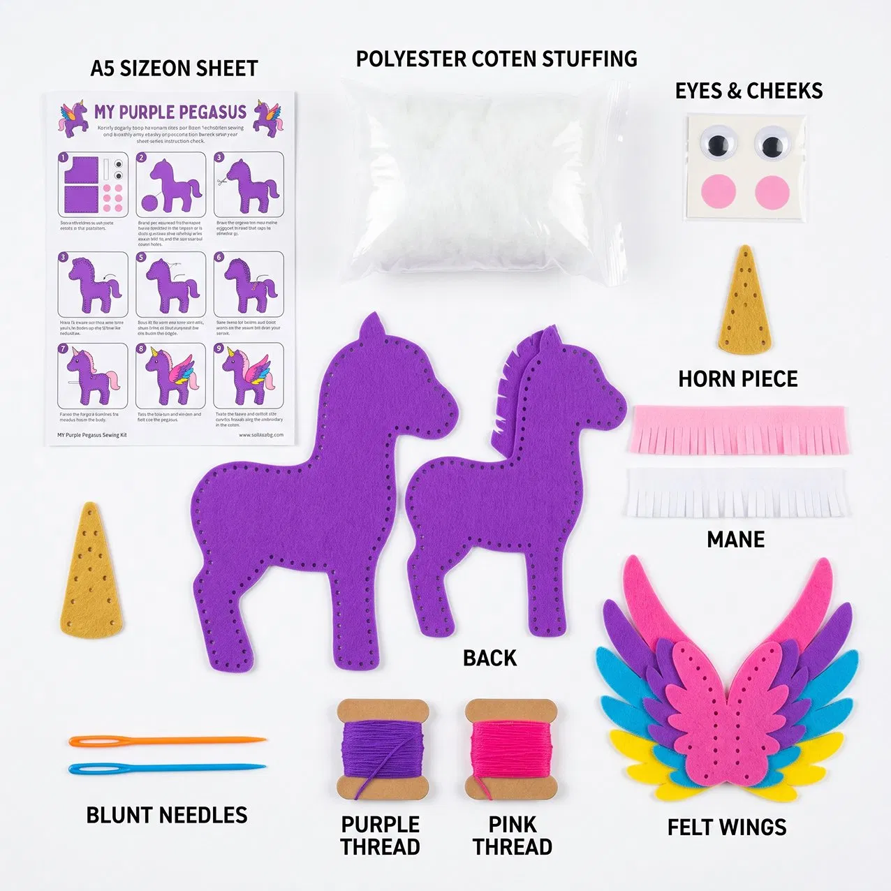 DIY Purple Unicorn with Rainbow Wings Kids Sewing Kit Craft Set