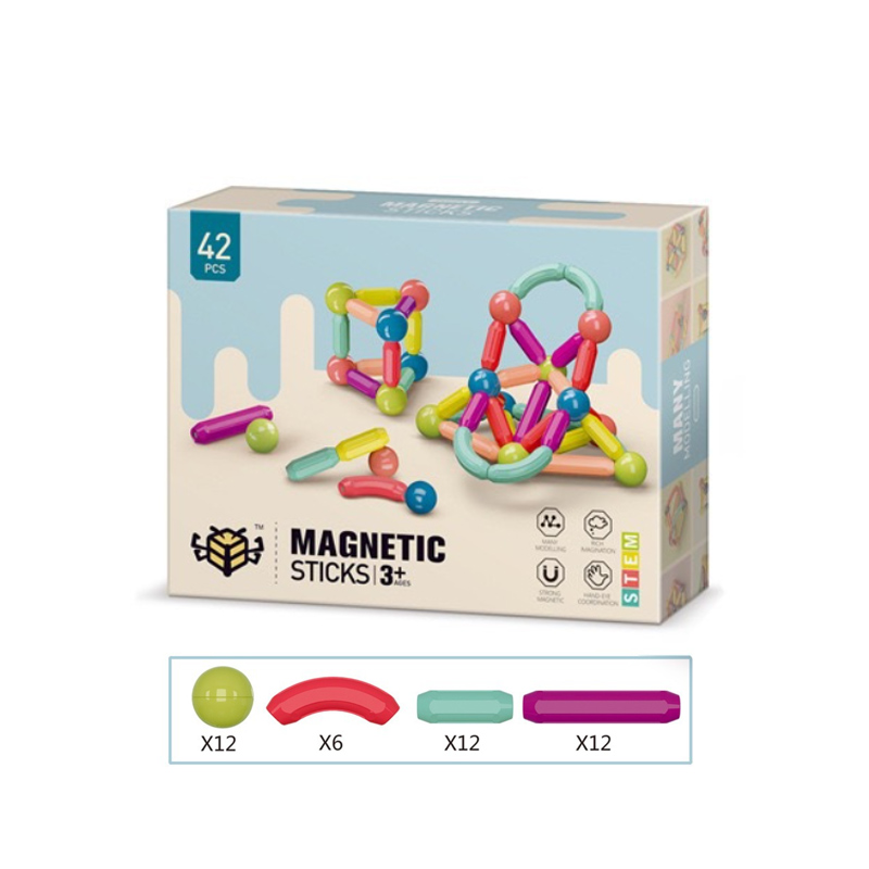 DIY 3D Kids Creative Educational Toy Assembly Building Game Magnet Stick Toys Magnet Rods 64pcs Magnetic Building Blocks