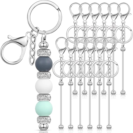 High End Beadable Keychain Set DIY Blank Metal Keyring Bars Premium Silicone Beads Jewelry Making Kit for Professional Craft