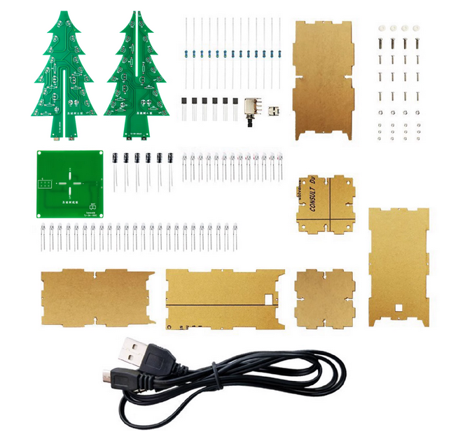 50set DIY Electronics Kit 3D Christmas Tree Soldering Practice Electronic Science Assembly Kit 3 Color Flashing LED