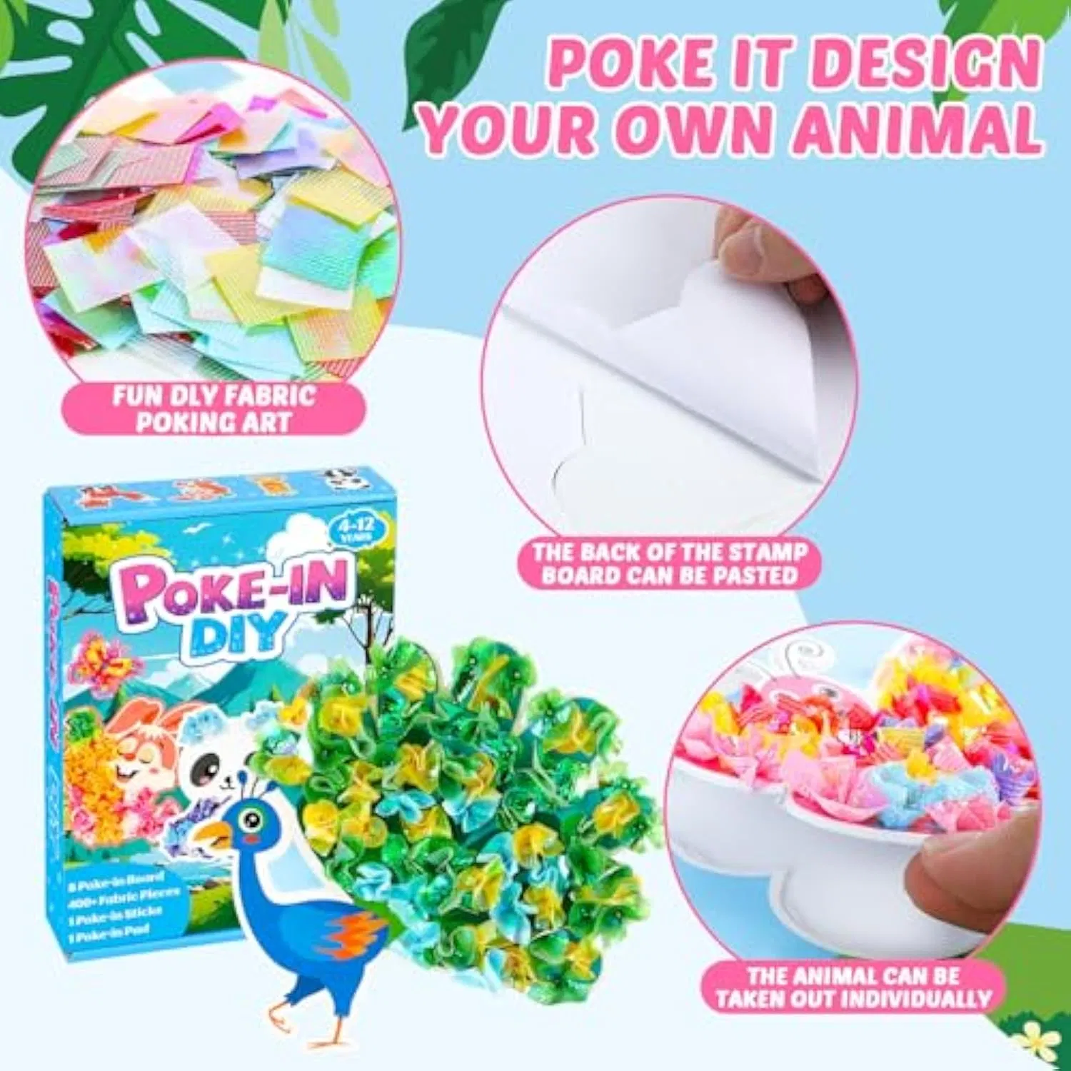 Poke-in Craft and Art Kit for Kids Animal Theme No-Mess Fabric Sewing Art