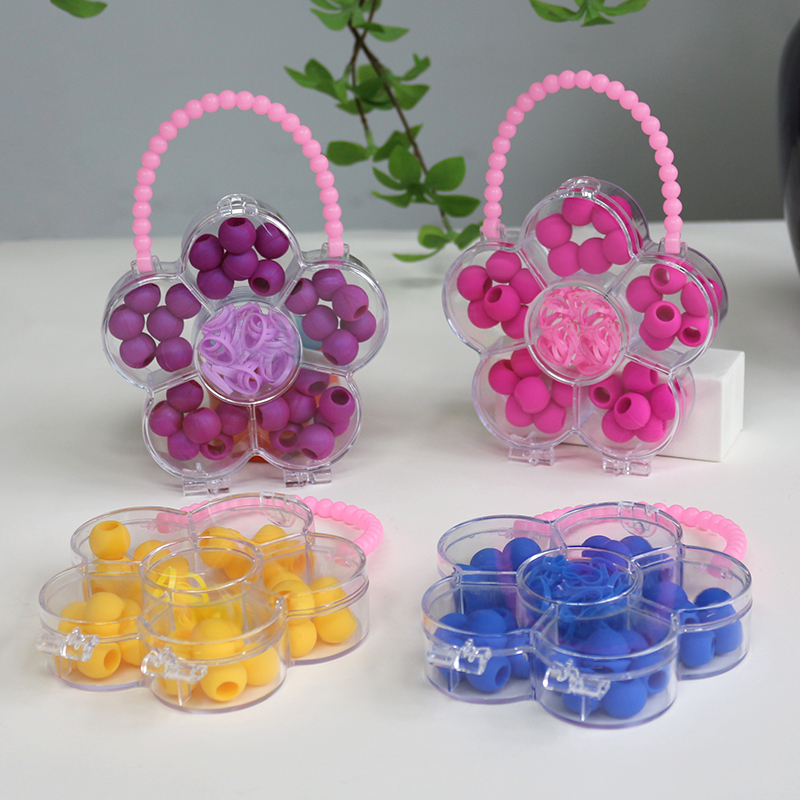 Flower Design Colorful Pony Mini Size Silicone Hair Beads DIY Craft Kit with Rubber Band for Girls Braids Accessories