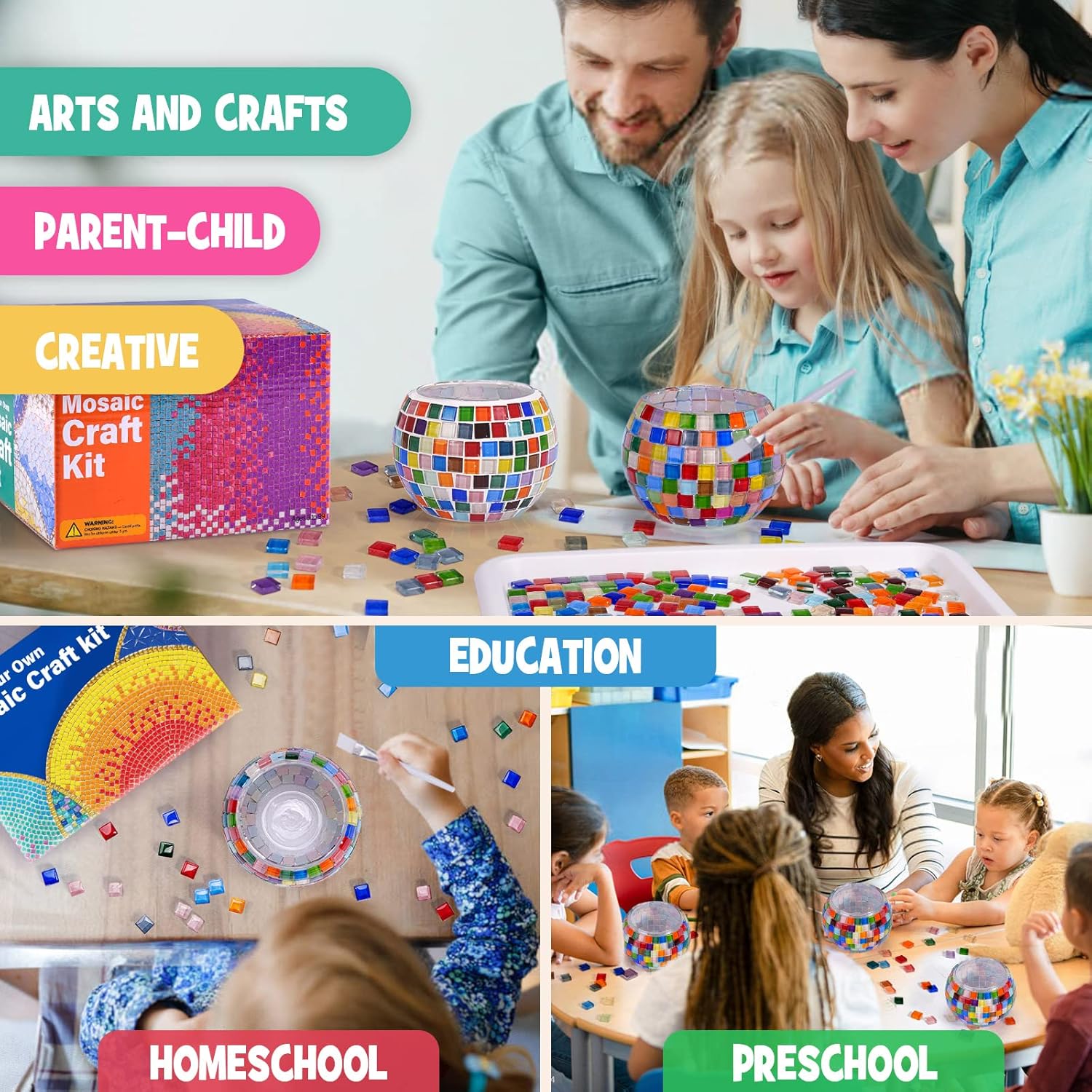DIY Activity Boys &amp; Girls Craft Kits High Quality Children's Funny Turkish Mosaic Glass DIY Candle Holder Making Kit