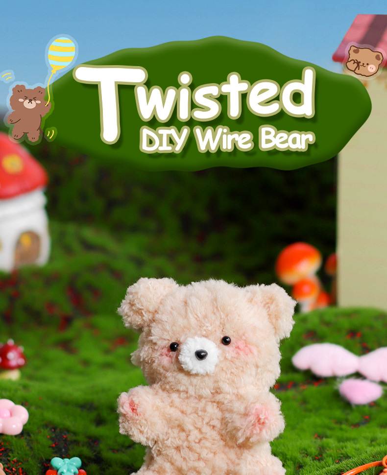 Exclusive New Handmade Cartoon Style DIY Soft Velvet Bear Pendant Set Educational Textile Fabric Crafts Kit Doll Twist Stick