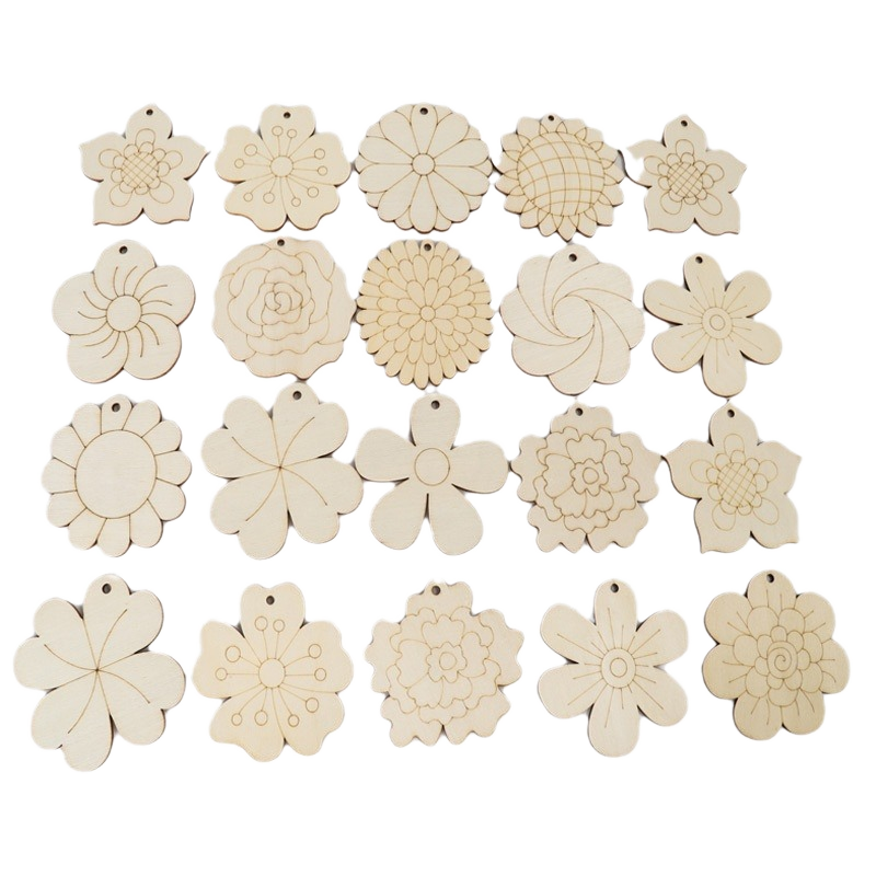 Wholesale Eco-Friendly DIY Craft Kit for Kids Cartoon Wooden Flower Wood Pieces for Educational Engraving Art Projects Gift
