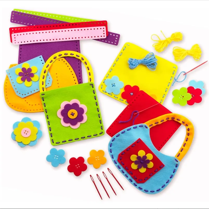 Soft Felt Kids Sewing Bags Purses Kit Felt DIY Crafts Girls Boys Educational Sewing Kids Art Craft Kits Beginners Kids Sewing