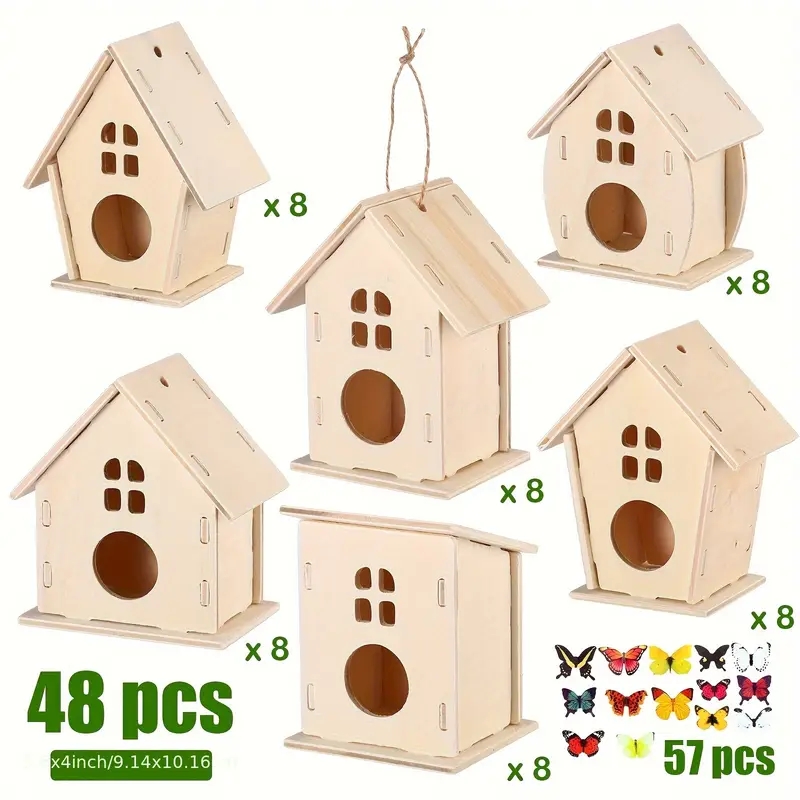DIY Wooden Birdhouse Painting Kit - Complete Birdhouse Set with Assembly Craft for Creative Garden Decor and Kids Activities