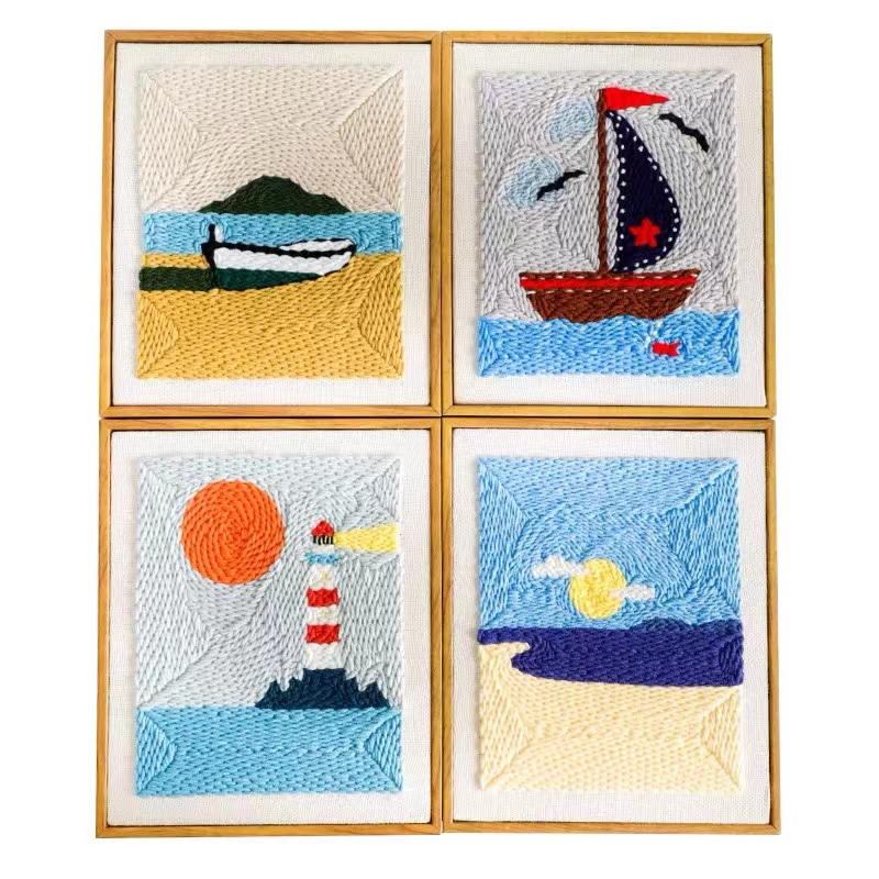 Kids Home Decor DIY Animal Punch Needle Embroidery Kit With Hoop Punch Needle Cross Stitch Handwork Set