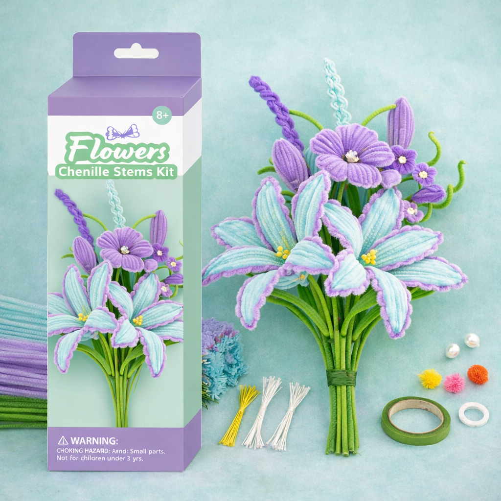 Wholesale DIY Colorful Chenille Stems Fower Material Kit Density Pipe Cleaners Flower Bouquet for Kids DIY Crafts