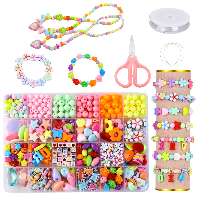 DIY Children's Beaded Bracelet Educational Toy Acrylic Beads Jewelry Making Kit with Craft Supplies Set